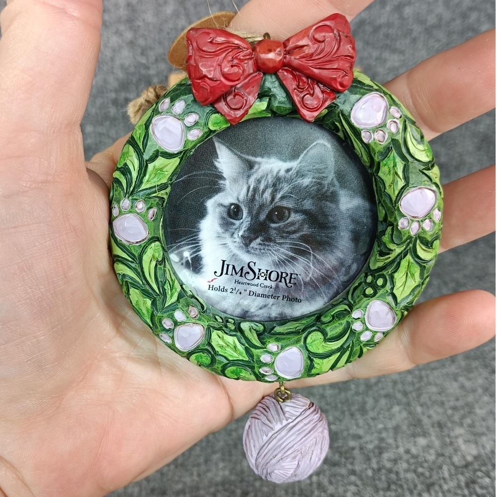 Jim Shore Ornament Cat Pet Photo Green Red Photo Holder Gift Heartwood Creek